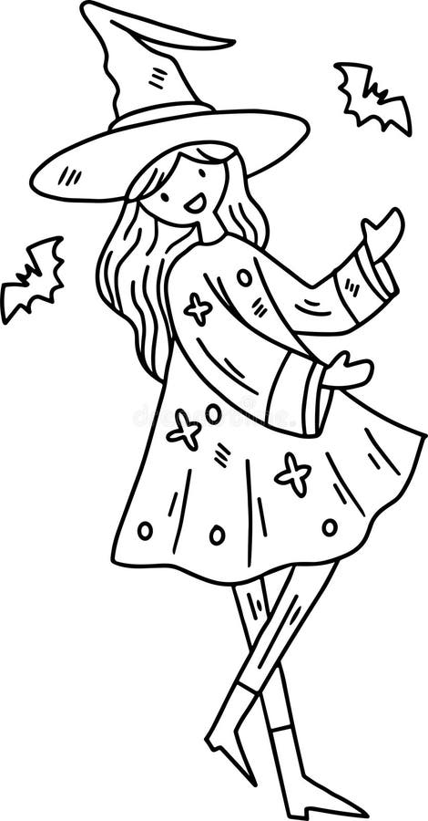 En flicka i en häxkostumma royaltyfri illustrationer