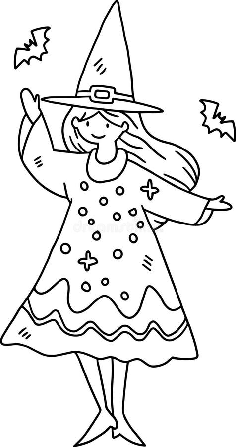 En flicka i en häxkostumma stock illustrationer
