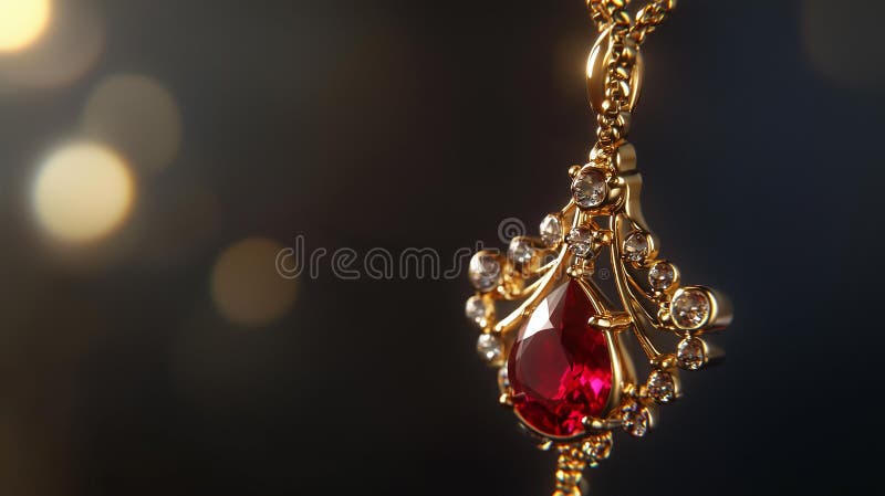 En fotorealistisk nedläggning av en elegant guldring med en farlig ruby-gemstone arkivfoton