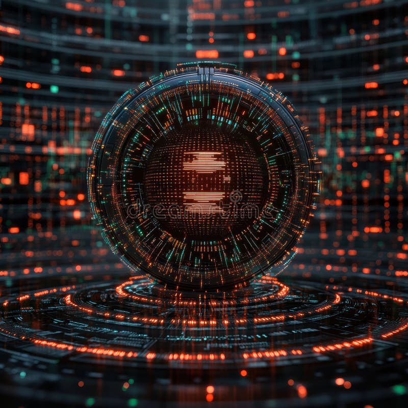 En futuristisk instrumentpanel fylld med röda holografiska skärmar och detaljerade visualiseringar av data som framhäver avancerad vektor illustrationer