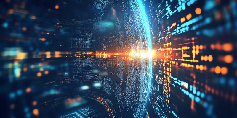 En futuristisk stad säkrad av kvantkryptografi för säker kommunikation och dataintegritet vektor illustrationer