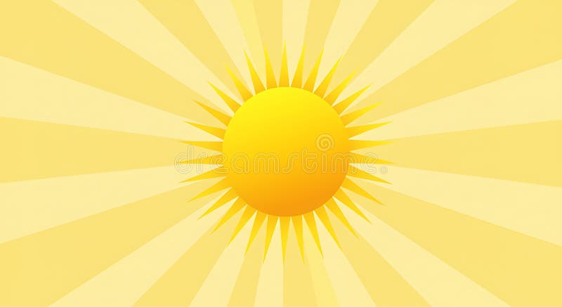 En grafisk återgivning av solen har en ljusgul cirkel i mitten med vektor illustrationer