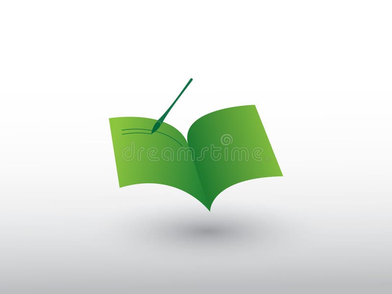 En grön öppen anteckningsbok med handstilpennlogoen för att lagra kunskap och data vektor illustrationer En grön öppen anteckningsbok med handstilpennlogoen för att lagra kunskap och data vektor illustrationer