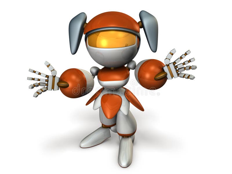 En gullig robot, som fördelar både, räcker och välkomnar vektor illustrationer En gullig robot, som fördelar både, räcker och välkomnar vektor illustrationer