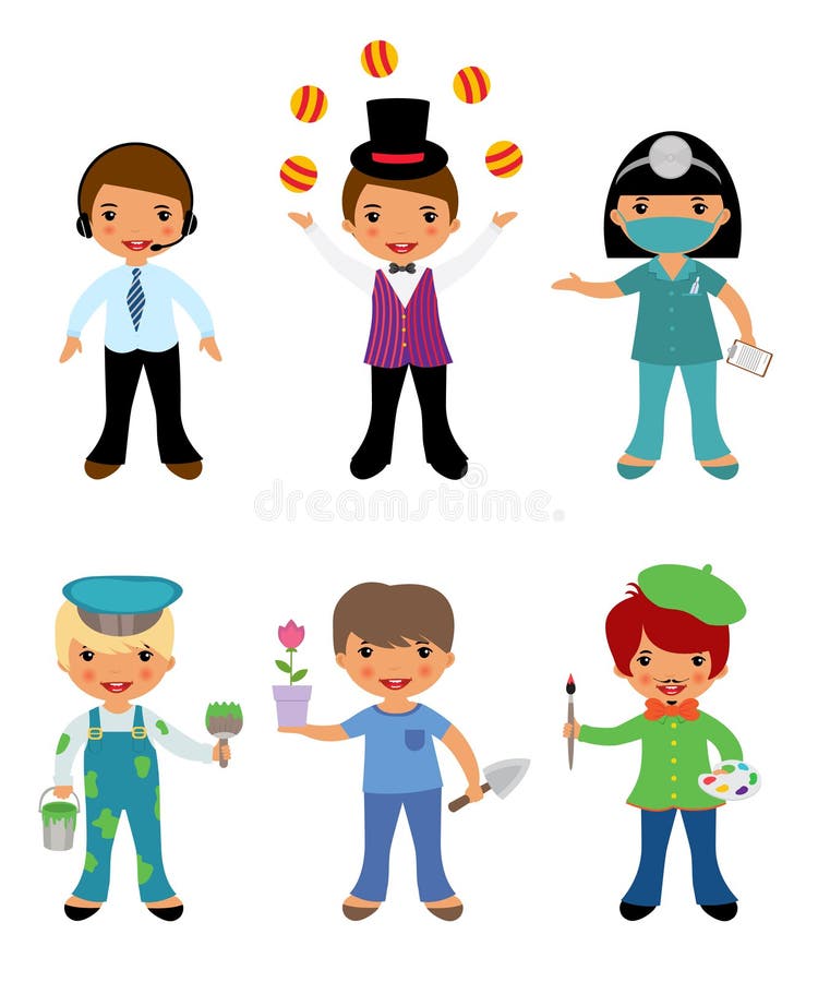 En gullig set av ungar klädde som professionell royaltyfri illustrationer En gullig set av ungar klädde som professionell royaltyfri illustrationer