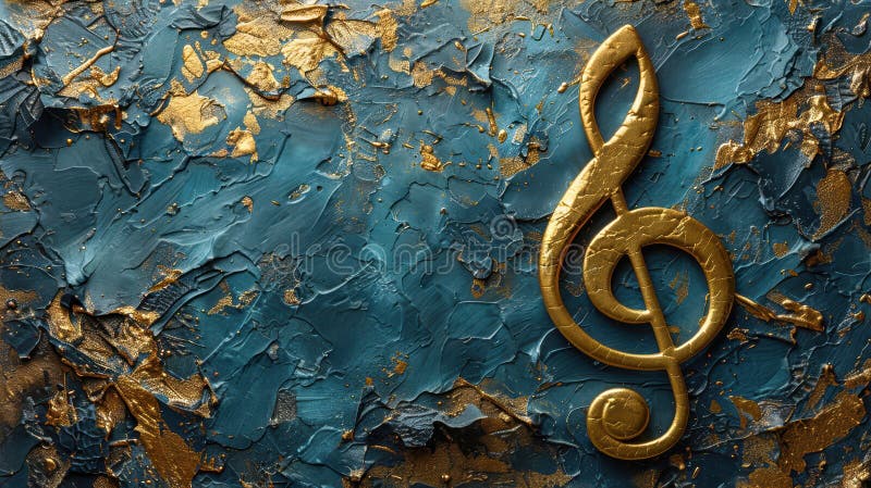En gyllene treble clef på en texturerad blå och guldbaserad bakgrund generativ ai royaltyfri illustrationer