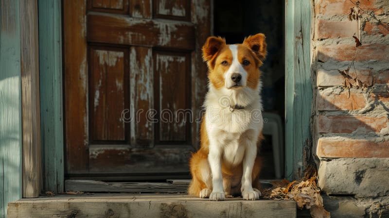 A dog sits by the door and waits for his master. High quality photo AI generated. A dog sits by the door and waits for his master. High quality photo AI generated