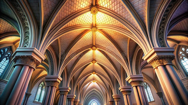 En häpnadsväckande 3D-renderare av en medeltida Groin Vault-teknik för att utforska arkitektonisk styrka och skydd stock illustrationer