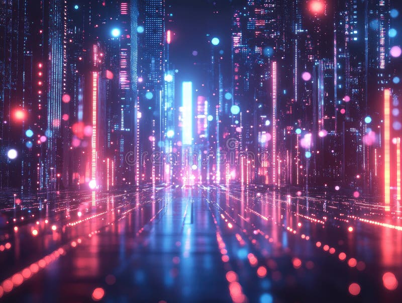 En häpnadsväckande digital tolkning av en futuristisk Metropolis i Twilight royaltyfri illustrationer