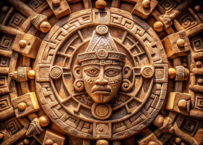 En häpnadsväckande, fotorealistisk AI som återger detaljerad Inca Chakana Stone med en glimma in i den antika andinska kulturen oc stock illustrationer