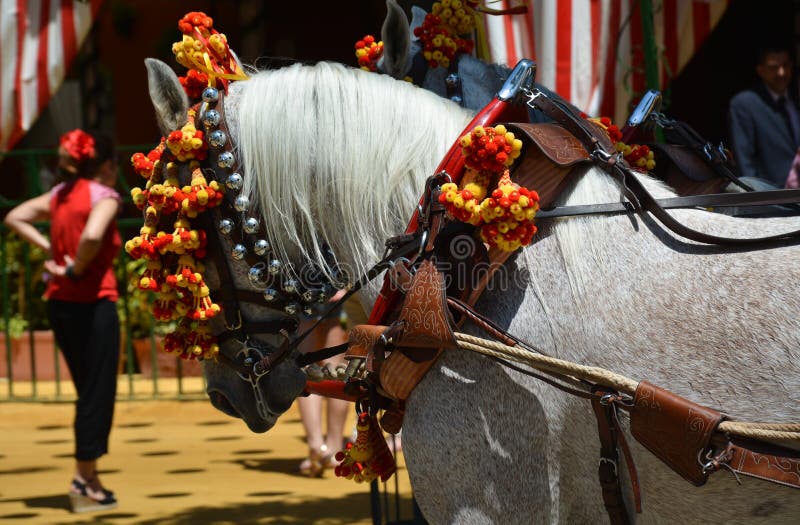 En häst och en kvinna på Feria de Abril royaltyfri foto En häst och en kvinna på Feria de Abril royaltyfri foto