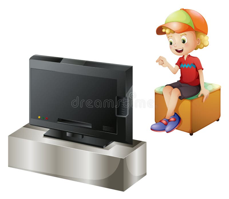 En hållande ögonen på TV för lycklig unge stock illustrationer En hållande ögonen på TV för lycklig unge stock illustrationer