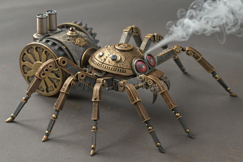 En högupplöst högupplöst bild av en steampunk tarantula med invecklade släpredskap och växlar. Tarantula bör stock illustrationer