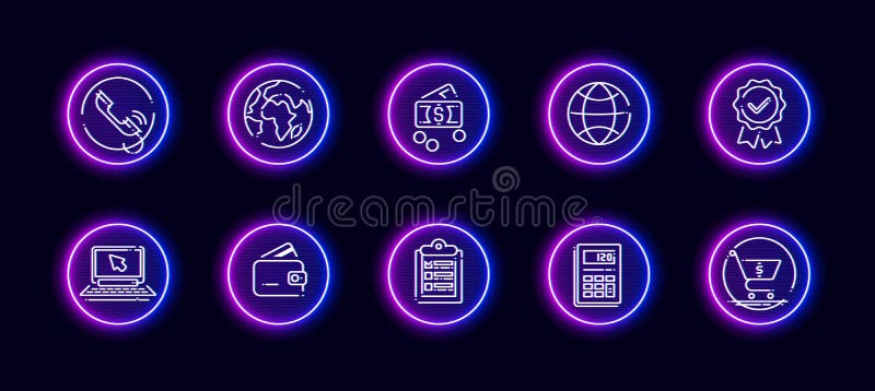 10 in 1 vector icons set related to calculation theme. Lineart vector icons in neon glow style isolated on background. 10 in 1 vector icons set related to calculation theme. Lineart vector icons in neon glow style isolated on background