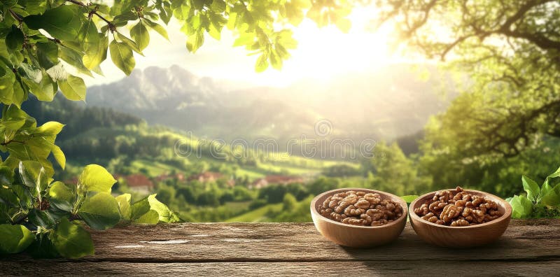 En imponerande 3d-illustration av en valnöt som betonar de invecklade mönstren hos dess skal och verdant-blad i stock illustrationer