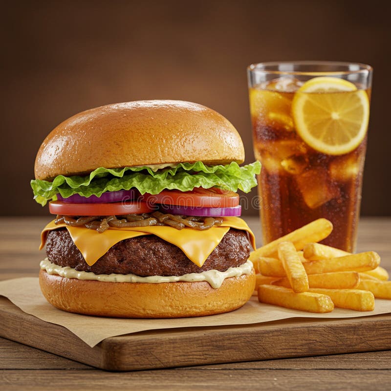 En juicy cheeseburger med en nötköttspotatis smält cheddarsallat Lactuca sativa i bitar stock illustrationer