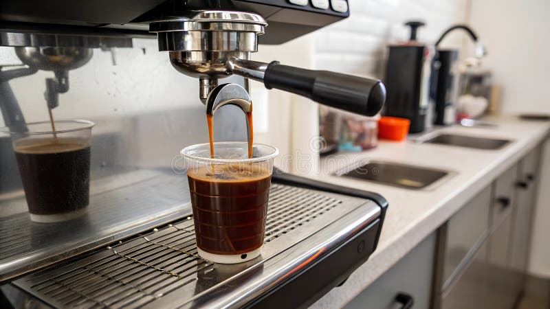 En kopp kaffe hälls i en kaffebryggare. Perfekt för att illustrera kaffeframställningen i hemmet eller i ett kafé royaltyfri illustrationer