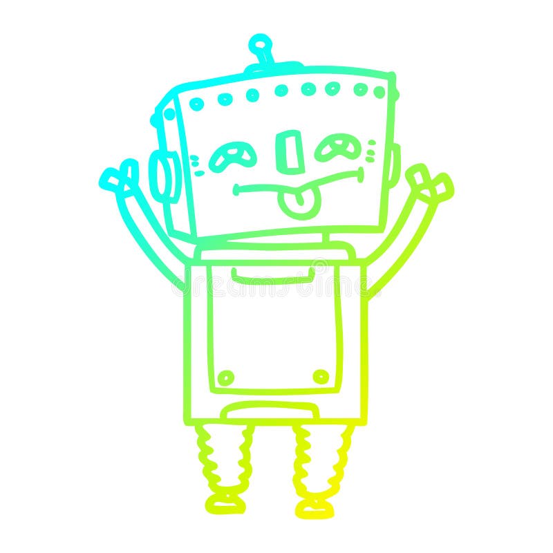 En kreativ kallövertoningslinje som ritar en cartoon-robot vektor illustrationer