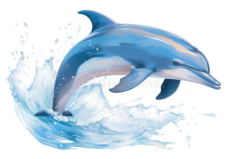 En lekfull och kraftfull delfin som hoppar ut ur vattnet och visar sin lekfulla och energiska karaktär. generativ ai stock illustrationer