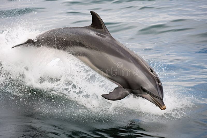 En lekfull och kraftfull delfin som hoppar ut ur vattnet och visar sin lekfulla och energiska karaktär. generativ ai vektor illustrationer