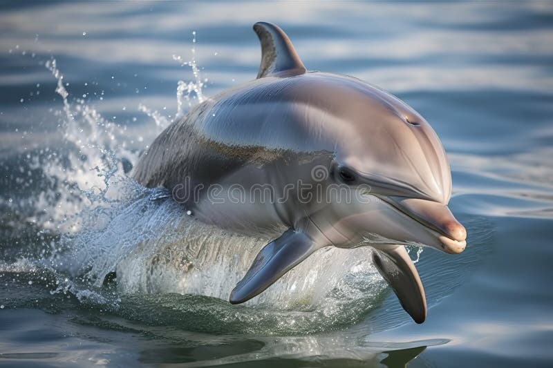 En lekfull och kraftfull delfin som hoppar ut ur vattnet och visar sin lekfulla och energiska karaktär. generativ ai royaltyfri illustrationer