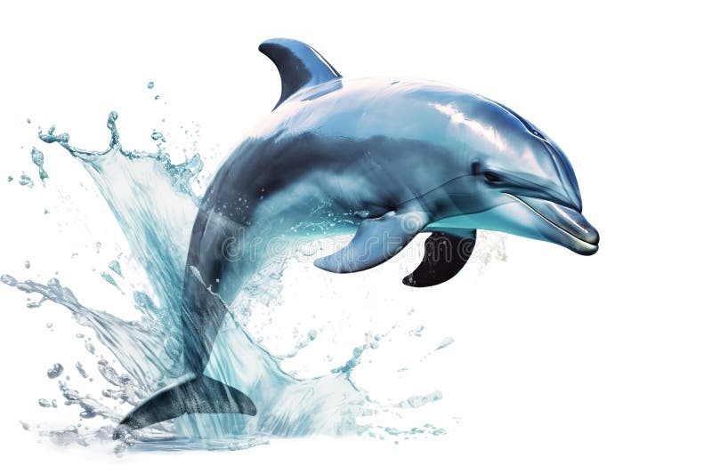 En lekfull och kraftfull delfin som hoppar ut ur vattnet och visar sin lekfulla och energiska karaktär. generativ ai stock illustrationer