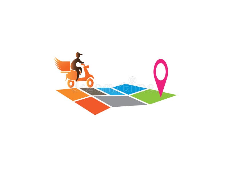 En leveransman som rider motoen på översikten för logodesign royaltyfri illustrationer En leveransman som rider motoen på översikten för logodesign royaltyfri illustrationer