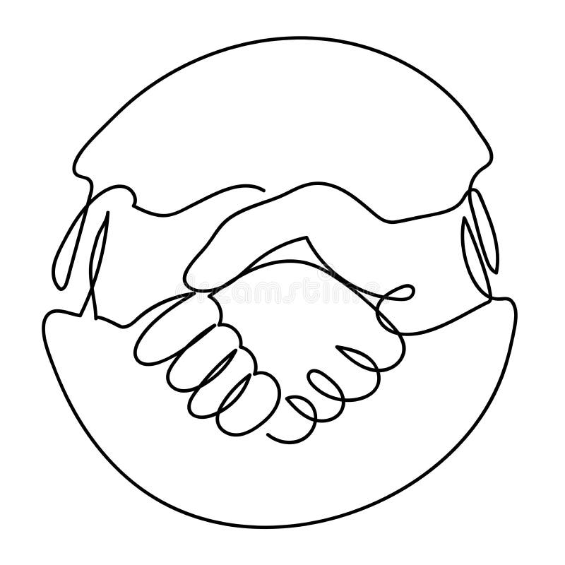 En linje teckning av handskakningsymbol i cirkel vektor illustrationer En linje teckning av handskakningsymbol i cirkel vektor illustrationer