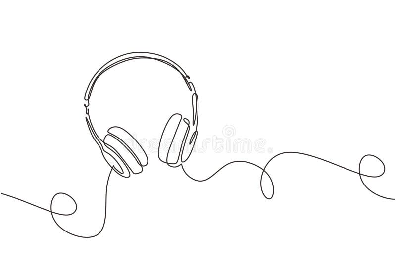 en linjeritning av hörlhögtalarenheten gadget för kontinuerlig linjärdesign isolerad på vit bakgrund Musikelement för