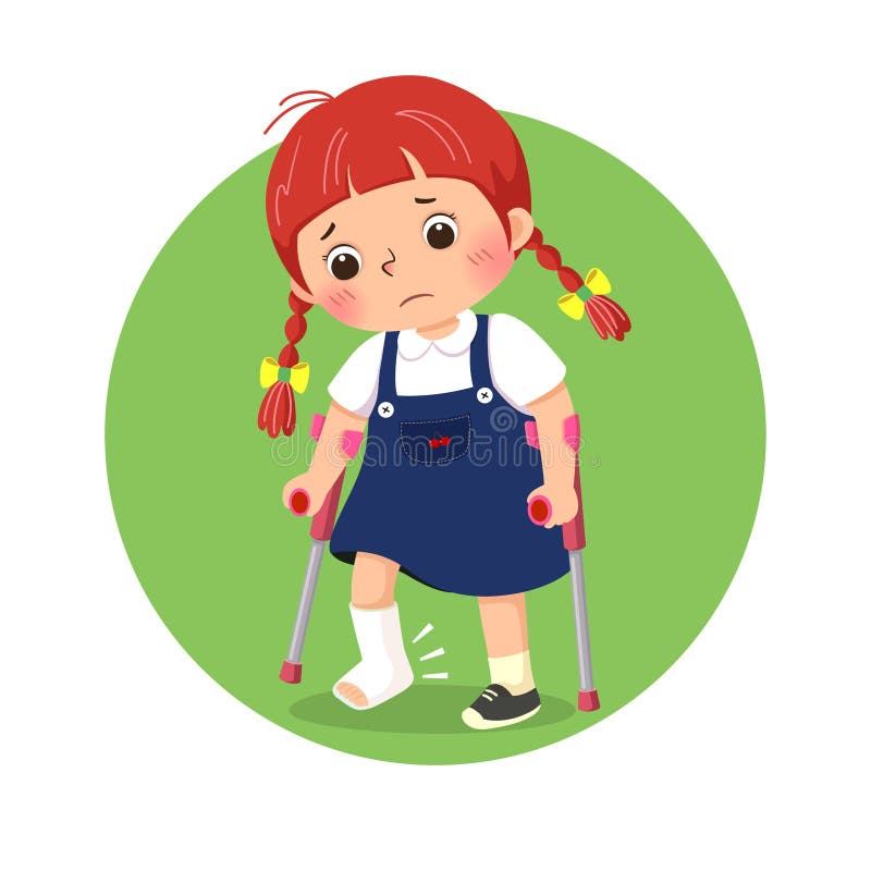 En liten flicka med trasiga bandage som går med kryckor Begreppet hälsoproblem stock illustrationer
