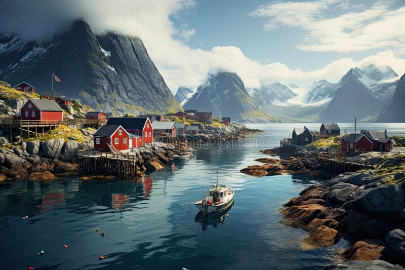 En liten pikresk-fiskesö belägen på öarna i norr. generös ai art. vacker vy royaltyfria bilder