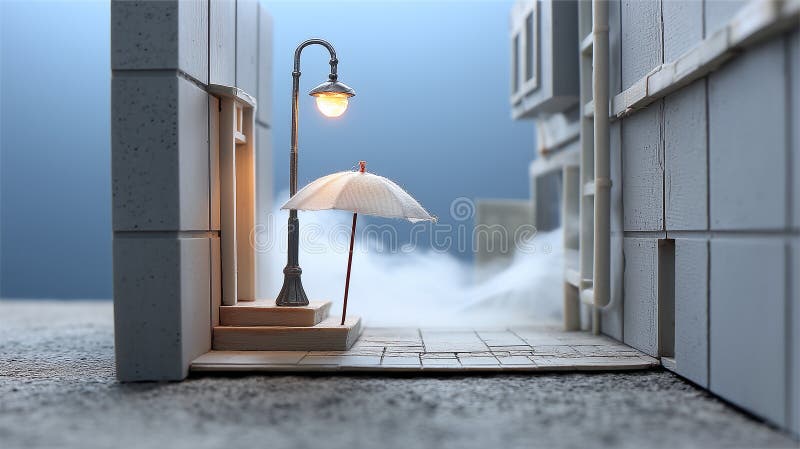 En liten stadsplats har en detaljerad modell för en smal passage mellan moderna byggnader stock illustrationer