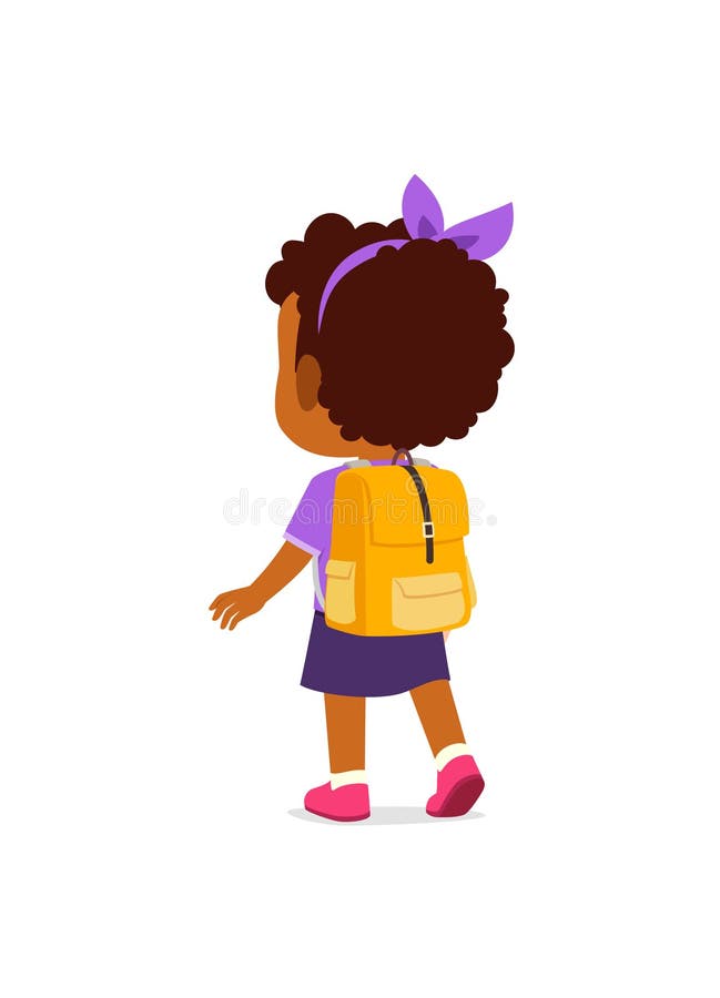 En liten unge går ensam i skolan och känner sig glad tillbaka. royaltyfri illustrationer