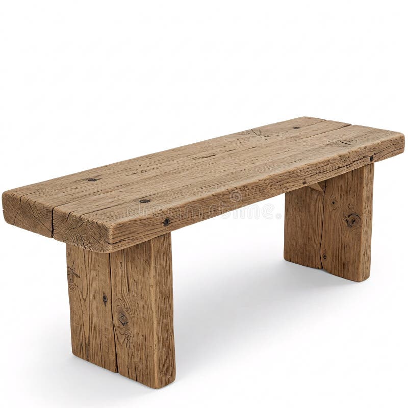 En ljusbrun träbänk med tjockt planksäte och styva benben royaltyfri illustrationer