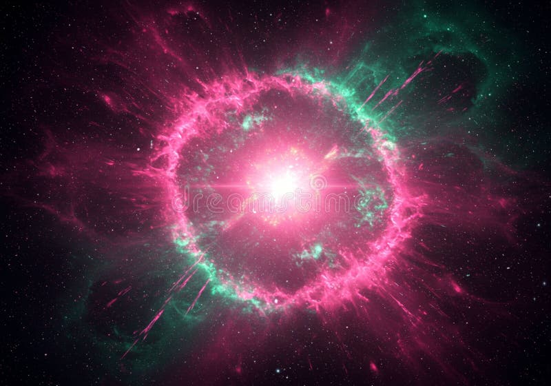 En lysande abstrakt återgivning av en kosmisk explosion. I mitten en ljus vektor illustrationer