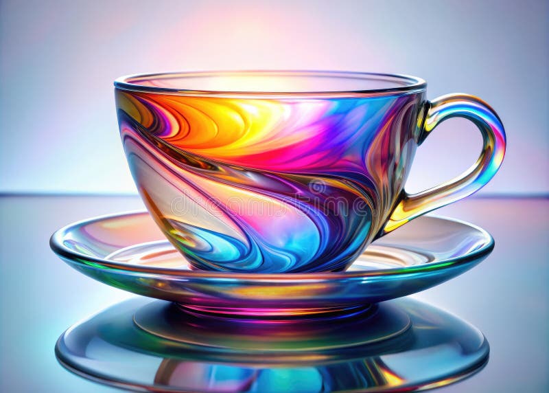 En lysande surrealistisk teacup-skönhet i ett drömliknande liv stock illustrationer