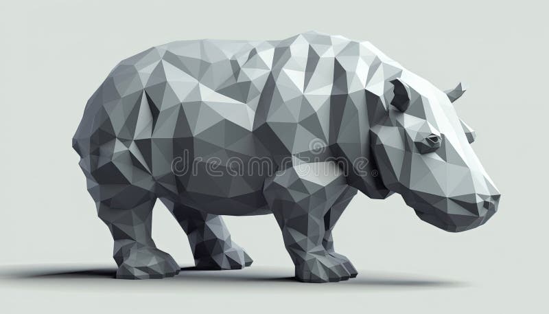 En låg polyrinoform med geometrisk triangeltextur 3d tryckta 3d-modeller. generativ ai stock illustrationer