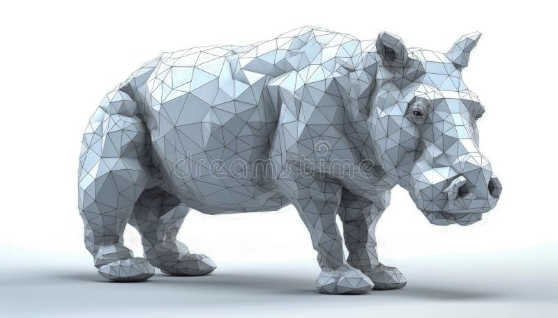 En låg polyrinoform med geometrisk triangeltextur 3d tryckta 3d-modeller. generativ ai stock illustrationer