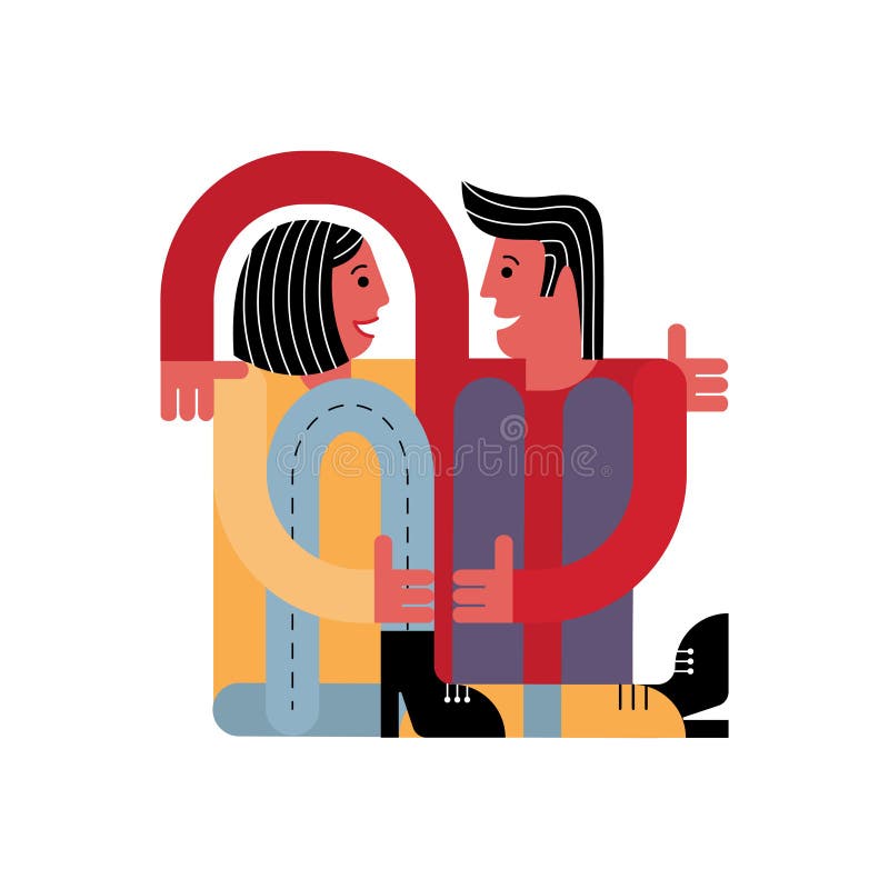 En man kramar en kvinna Vänner sitter tillsammans Kort för dag för valentin` s stock illustrationer En man kramar en kvinna Vänner sitter tillsammans Kort för dag för valentin` s stock illustrationer
