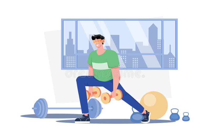 En man som utövar sig i metaverse illustration. en platt illustration som är isolerad på vit bakgrund royaltyfri illustrationer