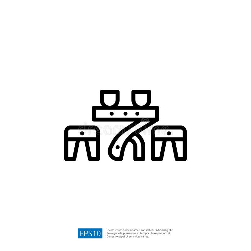 En minimalistisk grafisk representation av ett matbord med stolar som antyder en social eller matematisk miljö stock illustrationer