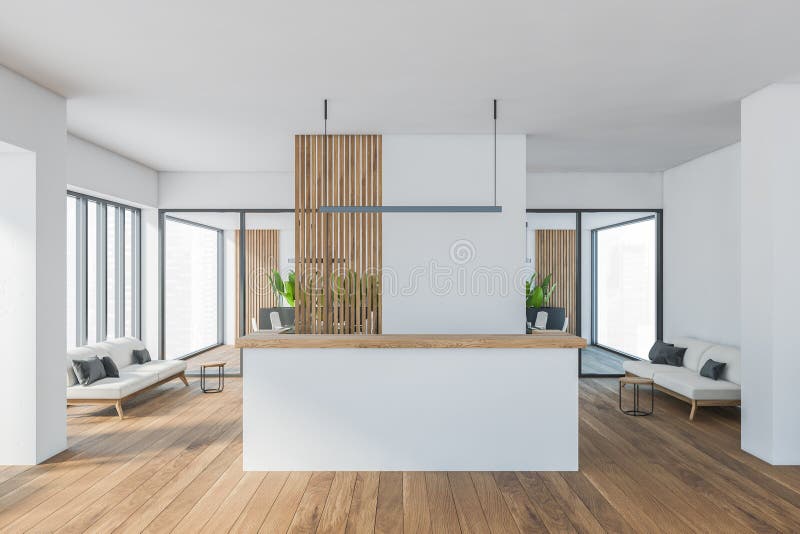En modern, modern, minimalistisk kontorslokal med mottagningsbord royaltyfri illustrationer