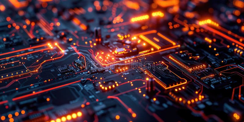 En noggrann överblick över ett elektroniskt kretskort. Perfekt för teknikrelaterade projekt och utformningar royaltyfri fotografi