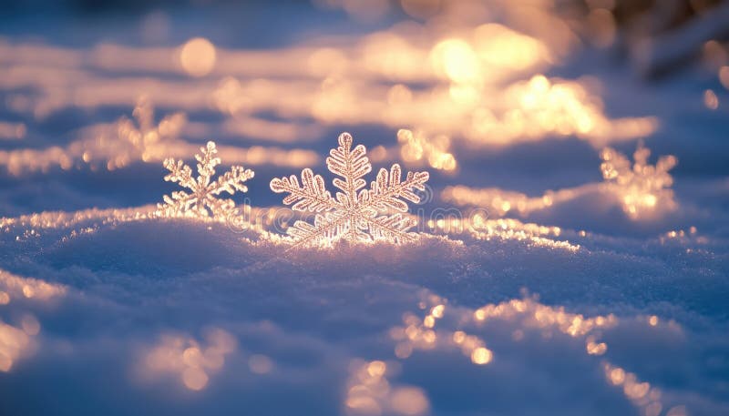 En närmare bild av känsliga snöflingor som i solljuset lyssnar på ett snölandskap som fångar vinterskönheten vektor illustrationer