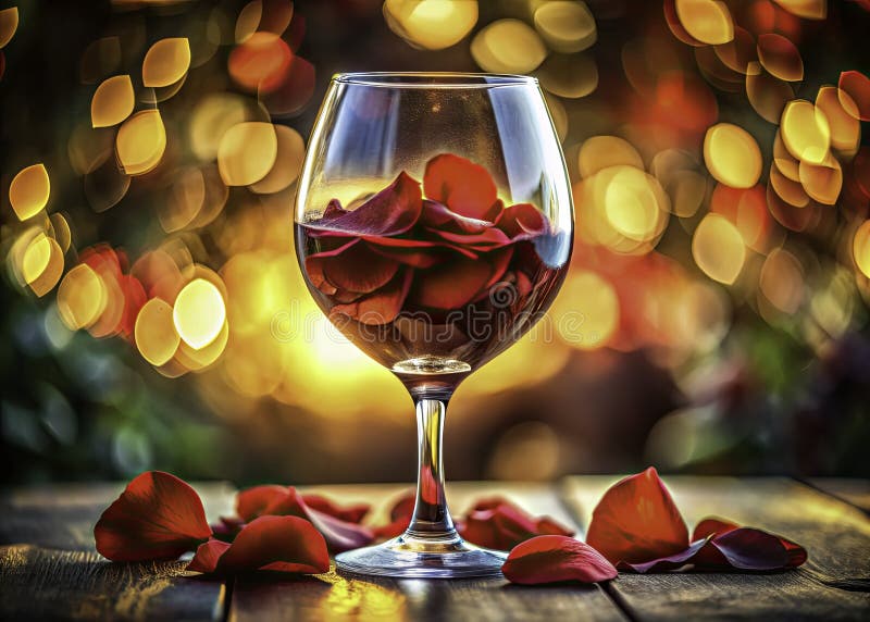 En panoramisk bild av surreala röda Petals i Glassware A Dreamlike Stilla Life Fotography royaltyfri illustrationer