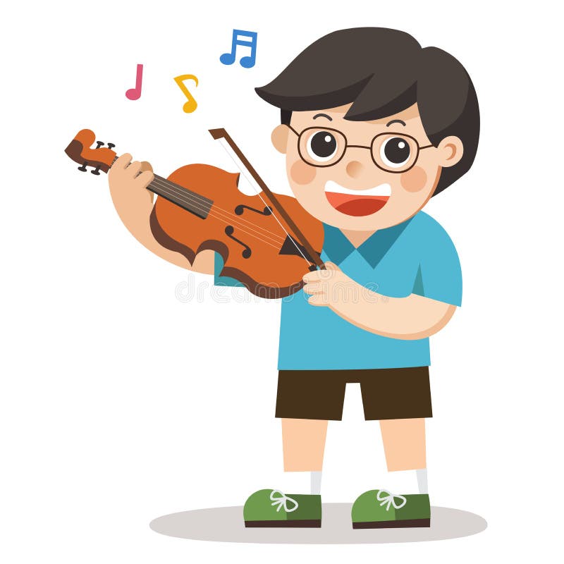 En pojke som spelar fiolen på vit bakgrund stock illustrationer En pojke som spelar fiolen på vit bakgrund stock illustrationer
