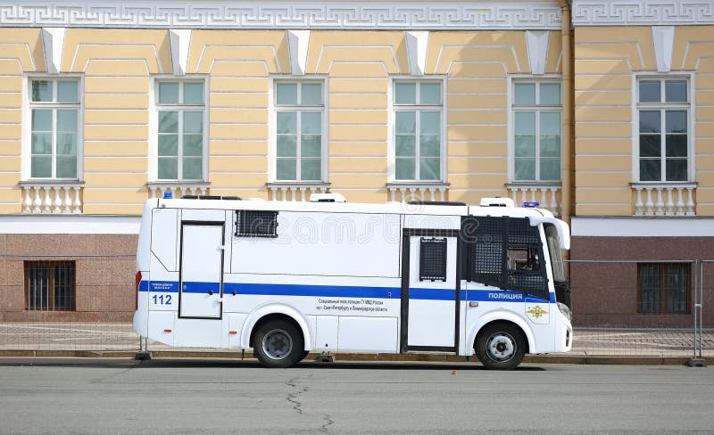 A police bus stands in the city square, Palace Square, St. Petersburg, Russia, April 29, 2024. A police bus stands in the city square, Palace Square, St. Petersburg, Russia, April 29, 2024