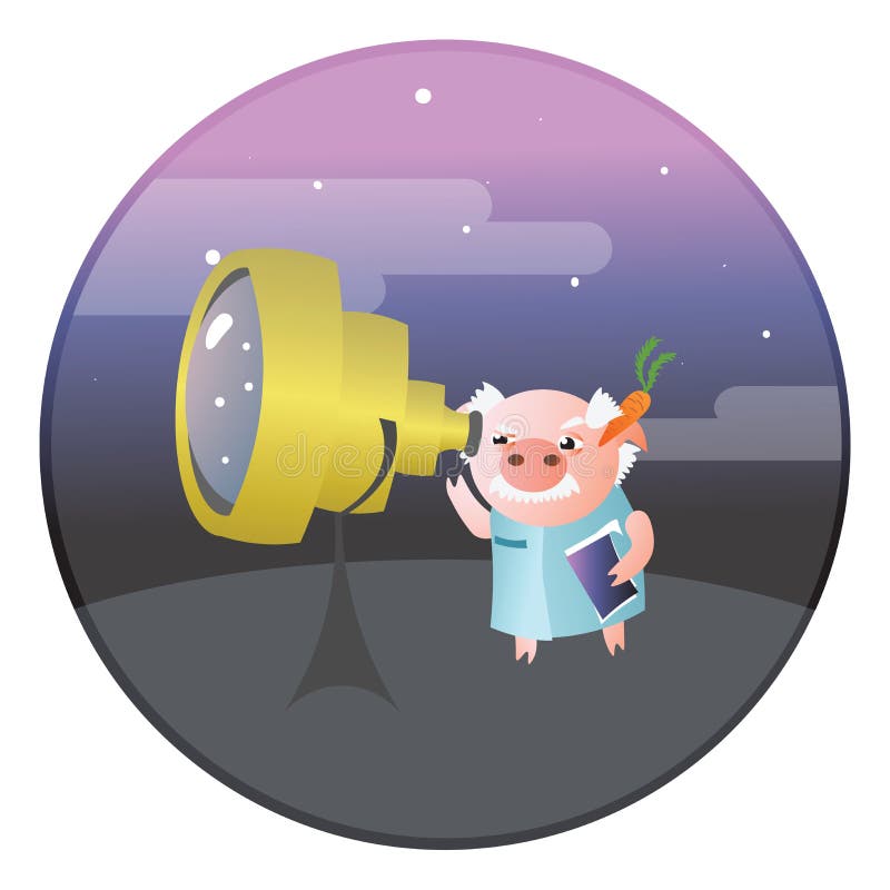 En rolig svinastronom med teleskopet stock illustrationer En rolig svinastronom med teleskopet stock illustrationer