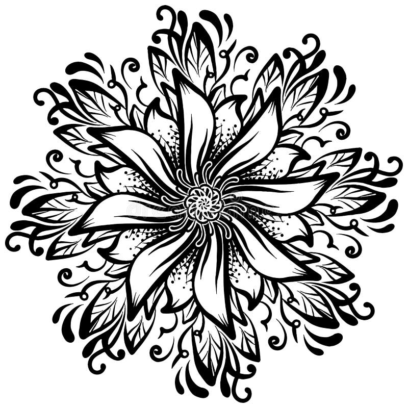 En runda hand-dragen modellbakgrund en blomma, monochromatic vektorillustration royaltyfri illustrationer En runda hand-dragen modellbakgrund en blomma, monochromatic vektorillustration royaltyfri illustrationer