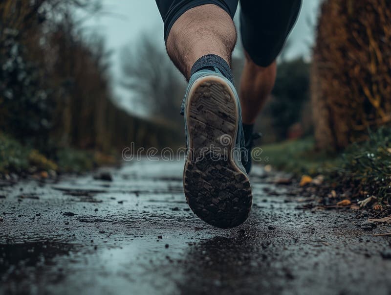 En runners muddy sko på våt skogsspår vektor illustrationer